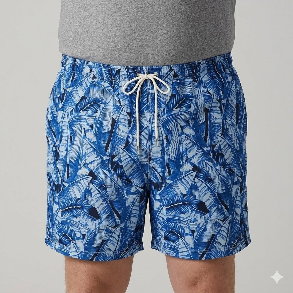 Lands' End Swim Trunks Banana Leaf‎ Print Tall Blue Size 3XL/T 50-52
